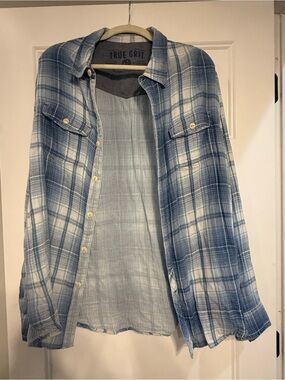 True Grit Light Blue & White Plaid Shirt Jacket